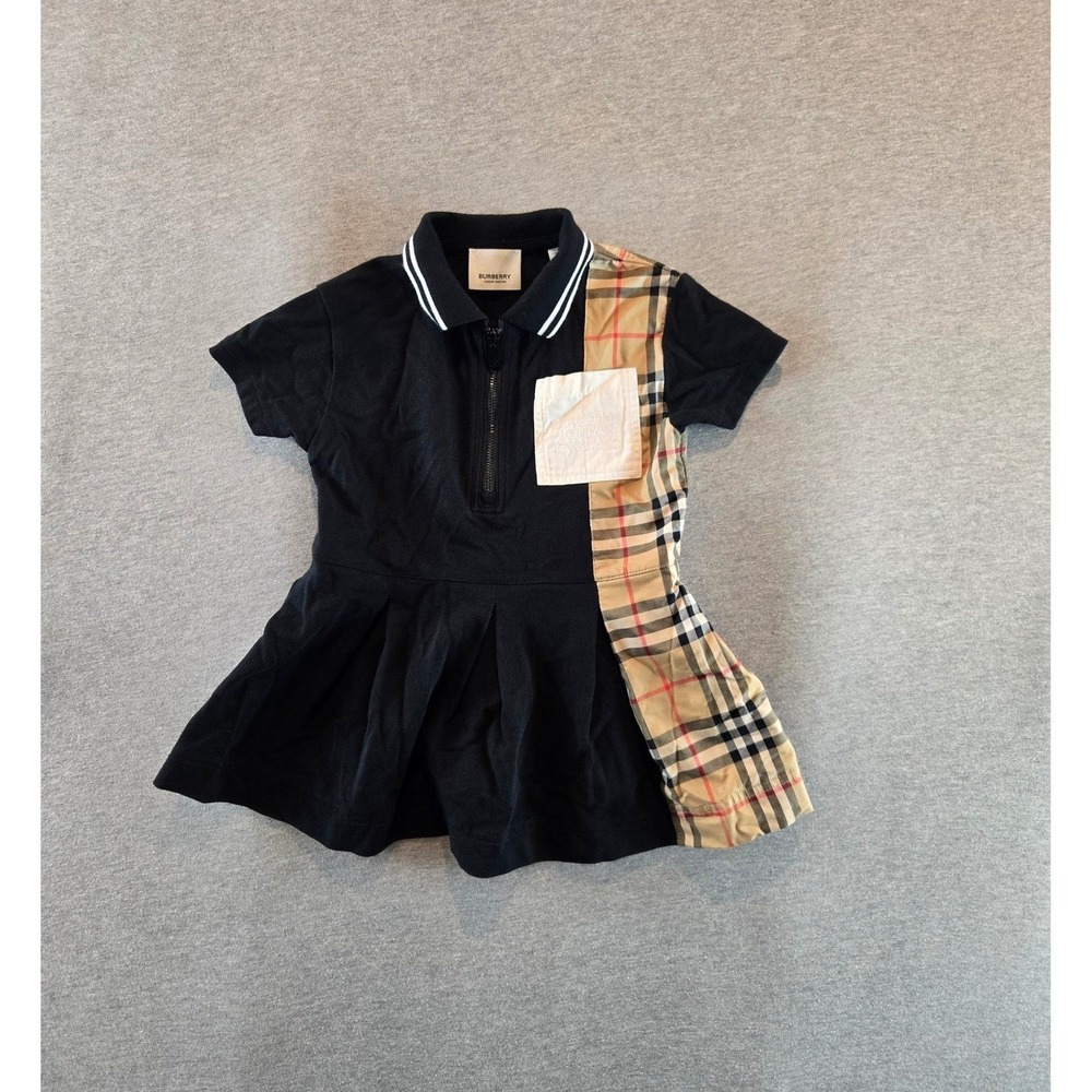 Burberry Polo Dress Girls 18M Black Vintage Asymmetrical Check 1/2 Zip Preppy